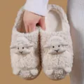 Cute fluffy sheep winter slippers for women, cozy warm plush indoor home shoes anti-slip. - Off-White - Little Cotton Sheep