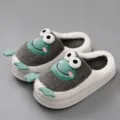 Winter plush cotton slippers for women and men, warm home indoor anti-slip soft sole shoes. - 36-37 / Gray Semi-Enclosed Frog Slippers