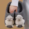 Grey fuzzy cotton slippers with cute sheep design for indoor home wear cozy winter shoes. - 42-43 / Premium Grey - Little Cotton Sheep