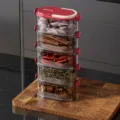 Contenitore per spezie impilabile a 5 strati, barattolo organizzatore da cucina trasparente. - 5 Strati Sigillato A Prova di Umidità / rosso fagiolo