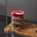 3-tier stackable spice box clear seasoning container with red lid and secure latches kitchen tool - 3 Layers Sealed Moisture-Proof / Bean Paste Red