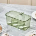 Transparent multi-compartment seasoning box kitchen condiment jar storage container with spoons - Transparent Green (Double Sealed with 3 Spoons)