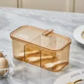 Transparent orange multi-compartment seasoning box kitchen condiment container with spoons - Transparent Orange (Double Sealed with 3 Spoons)