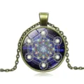Bronze sacred geometry glass dome pendant necklace vintage fashion jewelry accessory - Bronze