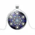 Sacred geometry glass time gem pendant necklace alloy spiritual starry necklace - Silver