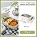 Porta pranzo in acciaio inossidabile con scomparti, bento portatile, capacità di 950 ml. - Scacchiera Bianca e Nera