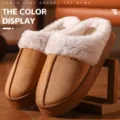 Thickened plush warm cotton slippers with anti-slip thick sole for cozy indoor winter wear. - 38 / Light Coffee
