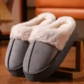 Thick bottom plush cotton slippers for autumn and winter, cozy indoor fuzzy shoes. - 36 / Gray