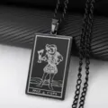 Stainless steel tarot card pendant necklace featuring a retro hip-hop style design for men. - Black