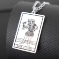 Stainless steel tarot card necklace featuring page of cups pendant for men hip hop vintage style - Silver