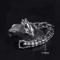 Retro dragon head bracelet for men, vintage punk style silver dragon bone chain jewelry. - 11.8mm Width 21cm / Antique Silver