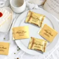 Gold foil packaging bags for cookies, nougat, and baked treats with elegant English text. - Shiny Gold Alphabet Bags 7x10 cm