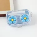 Portable blue flower contact lens case, cute resin mini travel companion box with tools. - Small Flower / Single Piece / Blue