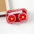 Red flower contact lens case, portable plastic beauty contact lens partner box variant. - Small Flower / Single Piece / Red