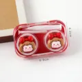 Cute cartoon resin doll contact lens case portable plastic double box with handy tools. - Girl Style / Single Piece / Red