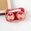 Portable plastic contact lens case with cute resin cartoon bear doll, travel companion box. - Bear Style / Single Piece / Red