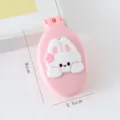 Pink folding hairbrush with cute white bunny patch and mirror, portable mini compact size. - Little Flower Bunny Hair Comb