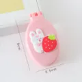 Pink folding hairbrush with cute cartoon rabbit and strawberry, mini portable makeup mirror. - Strawberry Bunny Hair Comb