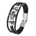 Herren Vintage mehrsträngiges geflochtenes Lederarmband mit Silber Kreuz Metall - Schwarz