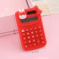 Mini calculadora roja bonita con decoración de conejo y lazo para oficina y escuela. - Rojo - Conejo Lazo
