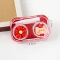 Portable cute resin doll contact lens case, student drop-proof plastic travel box. - Flower Bear Style / Single Piece / Red