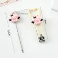Portable cute cartoon winged bunny nail clipper set with ear pick for daily home and travel use - Combination Style / Pink Rabbit with Black Wings