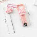 Cute cartoon winged bunny nail clipper set with ear spoon and bead chain portable pink tool. - Combination Style / Pink Rabbit with Pink Wings