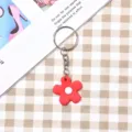 Carino portachiavi floreale rosso stile dolce anello di metallo ciondolo borsa regalo donna - Stile Cerchio Argento / Piccolo Fiore Rosso