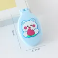 Portable mini folding hairbrush with cute cartoon bear decoration, macaroon blue compact mirror comb. - Peach Bear Hairbrush