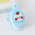 Mini portable folding comb with cute cartoon bear and strawberry design, 9x5.5cm blue makeup mirror. - Strawberry Bear Hair Combs