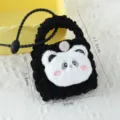 Schwarze Plüsch Strick Münztasche mit süßem Panda Gesicht, tragbare Mini Aufbewahrungstasche. - Panda