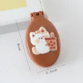 Cute folding hairbrush with cartoon cat boba patch and mini round mirror for travel. - Milk Tea Kitten Hairbrush