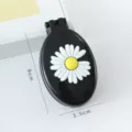 Black folding hair brush with cute white daisy motif, portable mini pocket makeup mirror comb. - Daisy Hair Comb
