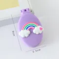 Purple folding hairbrush with rainbow cloud patch, portable makeup mirror variant. - Purple Rainbow Cloud Hair Comb