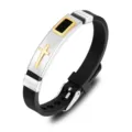 Men's fashion silicone bracelet with gold cross and metal accents adjustable strap style - White Gold Silicone Watch Straps