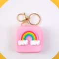 Pink silicone coin purse cute rainbow keychain cartoon wallet with zipper for women girls. - Rainbow