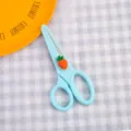 Cute cartoon student safety scissors with carrot charm, portable light blue craft paper scissor. - Carrot