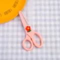Pink cute cartoon student safety scissors with red flower, portable craft paper scissors. - Little Red Flower