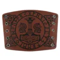 Nordic Viking leather bracer with Thor hammer embossing, medieval cosplay wrist cuff accessory. - Brown