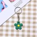Portachiavi con fiore verde grazioso ciondolo borsa colore caramella anello metallo per donne - Stile Cerchio Argento / Fiore verde