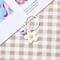Portachiavi stile coreano carino con fiore bianco e campanella ciondolo per borsa - Stile con campanellini / Piccolo Fiore Bianco