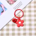 Portachiavi fiore rosso stile coreano ins con campanella, grazioso pendente borsa per donne. - Stile con campanellini / Piccolo Fiore Rosso