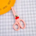 Cute cartoon student safety scissors with cherry decor, portable pink art paper scissors. - Cherry
