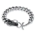 Detailed shot of retro men's dragon head chain bracelet with intricate dragon claw clasp. - 21cm / Silver