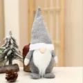 Christmas gnome plush toy in grey knitted sequin hat and white beard, holiday decor - Standing Figure / Gray