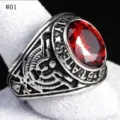 Vintage US army military style alloy ring with large red stone statement jewelry for men - Size 7 / Red