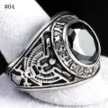 Vintage US Army eagle men ring with black stone alloy retro military biker jewelry ring - Size 7 / Black