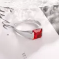 Fashion minimalist silver ring with a square red synthetic gemstone for daily use. - Size 8 / Red