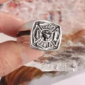 Men vintage alloy firefighter ring cool retro statement punk jewelry band gift! - Size 7 / Black