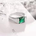 Minimalist silver ring featuring a stunning square green gemstone, detailed close-up shot. - Size 8 / Green
